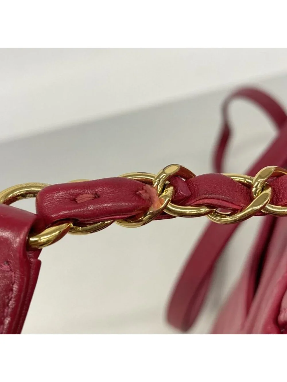 Chanel Backpack Chevron Lambskin Red Gold